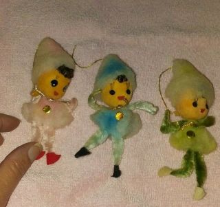 3 Vintage Xmas Snow Girl Ornaments Chenille Pipe Cleaners