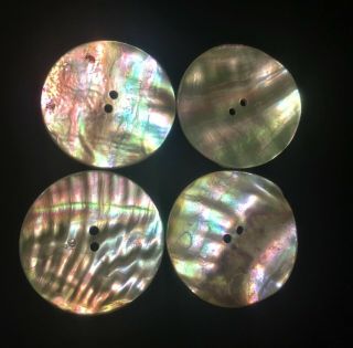 4 LARGE SHINY ABALONE SHELL MOTHER OF PEARL RAINBOW 2 - HOLE VINTAGE 1.  5 