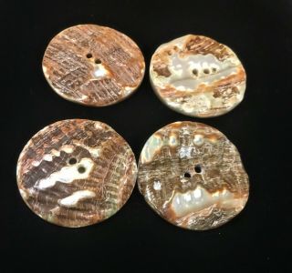 4 LARGE SHINY ABALONE SHELL MOTHER OF PEARL RAINBOW 2 - HOLE VINTAGE 1.  5 