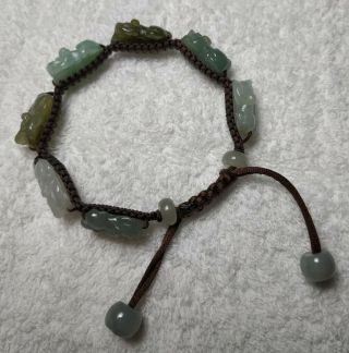 100 Natural Burmese Jadeite Jade Adjustable Woven Pixiu Bracelet Grade A 79