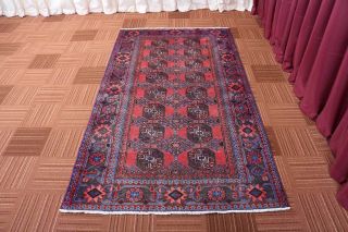 4x7 Handmade Vintage Oriental Distressed Traditional Wool Red And Blue Area Rug