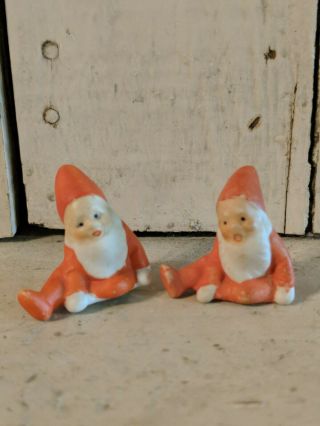 2 Vintage Christmas Miniature Bisque Sitting Elves Germany