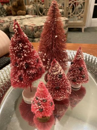 Vintage Christmas Red Bottle Brush Trees 1950s Japan
