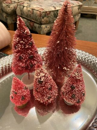 Vintage Christmas Red Bottle Brush Trees 1950s Japan 2