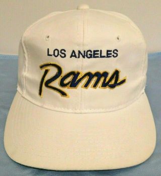 Vtg Los Angeles Rams Nfl Sports Specialties Script White Snapback Cap Hat