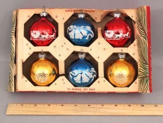 1960s Vintage Set Of 6 Christmas Tree Glass Ornaments Coby Glass Products Co