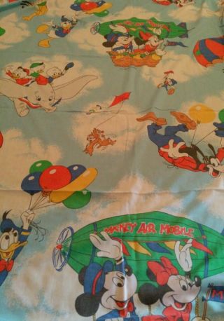 Vintage Disney Mickey Mouse Air Mobile Twin Size Flat Sheet Fabric Bedding