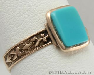 Antique C1900 Victorian Natural Persian Turquoise 14k Rose Gold Cocktail Ring