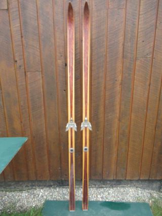 Vintage Hickory Wooden 78 " Skis Has Finish