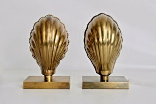 2 Chapman Vtg Mid Century Modern Hollywood Regency Brass Brass Shell Table Lamp