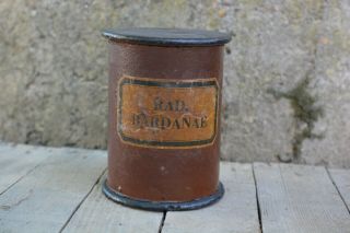 Antique Wood Cardboard Pharmacy Apothecary Jar - Rad.  Bardanae (burdock) Herbs