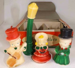 Mobil - Socony Tavern Novelty Candles Christmas Carollers Vintage Mid Century