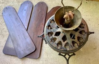 Barn Find Antique Vtg Brass Ornate Cast Iron Electric Ceiling Fan Emerson