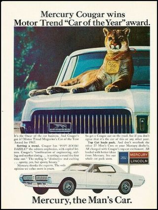 1967 Mercury Cougar Car Of The Year Vintage Advertisement Print Art Car Ad J500