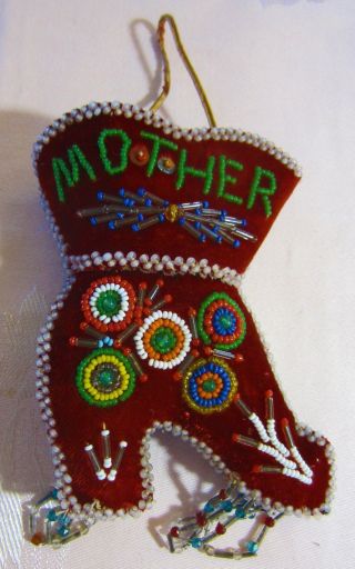 Antique Beaded Souvenir Pin Cushion,  Mother,  Boot,  Iroquois American Indian,  Whimsey