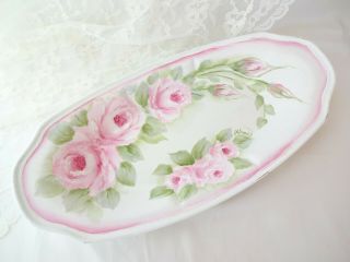 Bydas Romantic Chic Pink Trim Roses Tray Hp Hand Painted Shabby Vintage Cottage