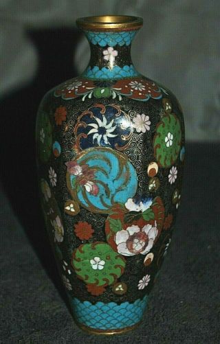 Vintage Oriental Black Multi - Color Vase With Floral Design 7 1/2 " Tall