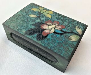 Vintage Cloisonne Matchbox Matches Safe Holder /cover Brass Enamel Floral Motif