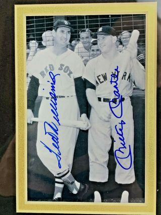 Hand Signed Mickey Mantle & Ted Williams With 4x6 Photo 9.  5 " X11.  5 " Frame Mlb