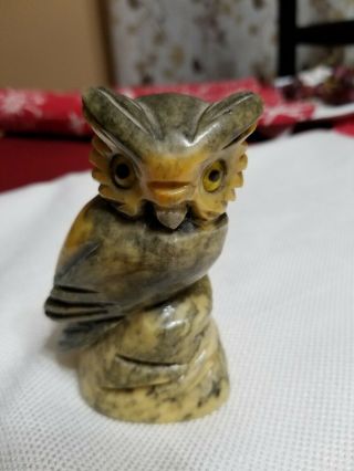 Vintage Alabaster Hand Carved Screech Owl Figurine Made In Italy 3 7/8 "