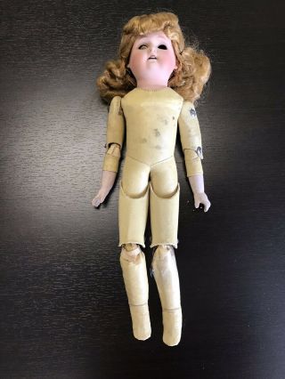 Vintage Porcelain Face/hands Leather Body Doll 18” Early 1900’s 1920’s