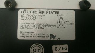 Vintage 1988 tatung Heat Devil 1500W portable heater w/fan perfect hot (24 2