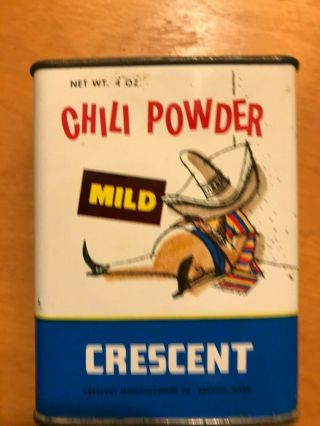 Vintage 4 Oz.  Crescent Mild Chili Powder Spice Tin - Seattle,  Washington