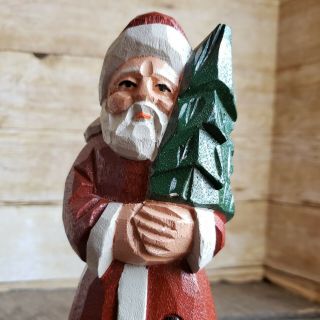 Vintage Santa Claus Folk Art Hand Carved Wood Christmas Figure Wooden Figurine