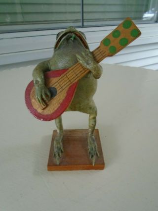 Vintage Taxidermy Frog Figure Playing Guitar