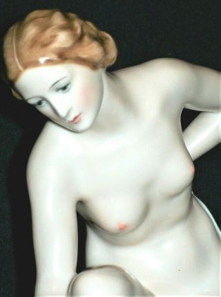 Antique German Art Deco Rosenthal Nude Bathing Beauty Lady Porcelain Figurine