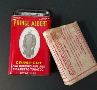 Prince Albert 1 1/2 Oz Crimp Cut Tobacco Tin With Inner Pouch.