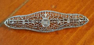 Antique 14k White Gold Platinum Diamond Filigree Pin Brooch 3.  4grs.