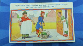 Vintage Reg Carter Comic Postcard 1932 Fishmonger Street Seller Fish Baby Basket