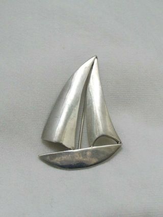 Vintage Solid Silver 925 1996 Full London Import Hm Sail Boat Sailing Brooch Pin