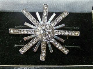 Vintage Art Deco Jewellery Clear Crystal Rhinestone Snowflake Brooch Shawl Pin