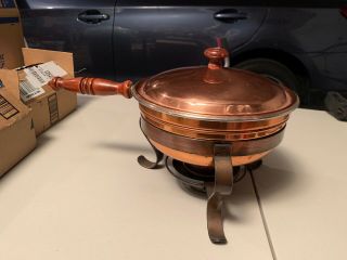 Vintage Copper & Brass Chafing Dish 2 Pan 5 Piece (1950 