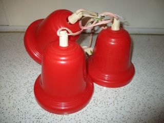 Vintage Large Christmas 3 Bell Red Plastic 5” X 5” String Lights Set