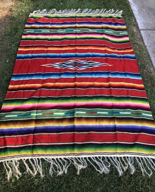 Vintage Mexican Large Saltillo Serape Blanket Rug 93” X 62”