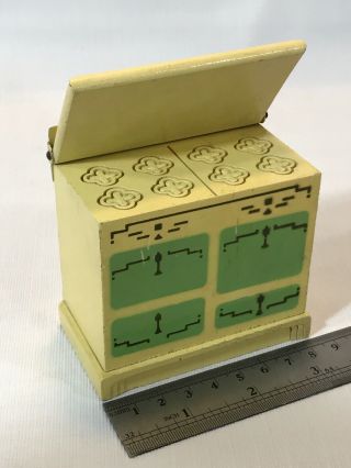 Vintage Wood Dollhouse Miniature Stove With Cover That Lifts Yellow & Green