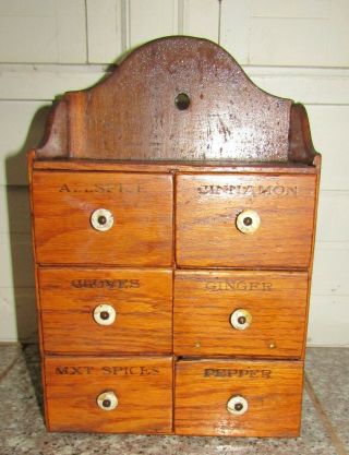 Antique Oak 6 Drawer Spice Cabinet Primitive Spice Cupboard Pure Food Co 1890