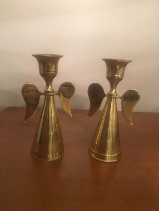 Vintage Brass Angel Tapered Candle Holders - Mid Century Modern