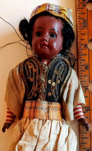 Antique German Bisque Ethnic Doll W Clothing