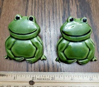 Set Of 2 Vintage Ceramic Macrame Green Frog Beads Cute
