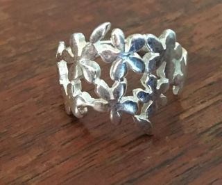 Vintage 925 Sterling Silver Floral Front Open Work Band Ring Size 7,  4g Signed