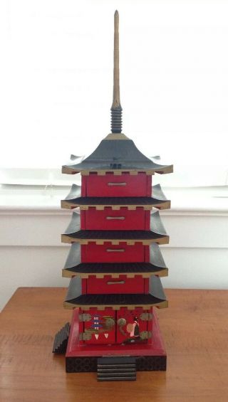 15 " Tall Vintage Japanese Pagoda Musical Jewelry Box Still