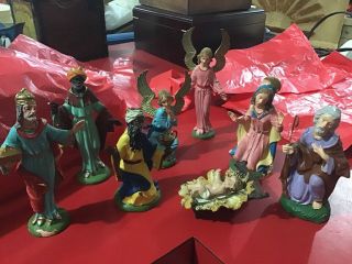 Vintage Italian Nativity Set Christmas Manger Scene 8 Figures Made In Italy