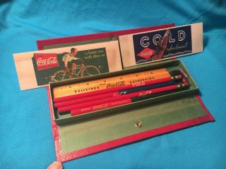 23 Vintage Coca Cola School Deck Pencil Ruler Ink Blotter Case Nos Coke Bottle