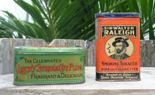 2 Tobacco Tins Lucky Strike Plug & Sir Walter Raleigh Tobacco