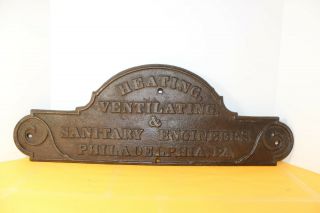 Antique Victorian Large Cast Iron Sign Plaque Philadelphia Pa Sanitary Engineers