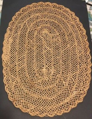 Set Of Four Vintage Woven Oval Rattan Wicker Table Mats Boho Made In Italy